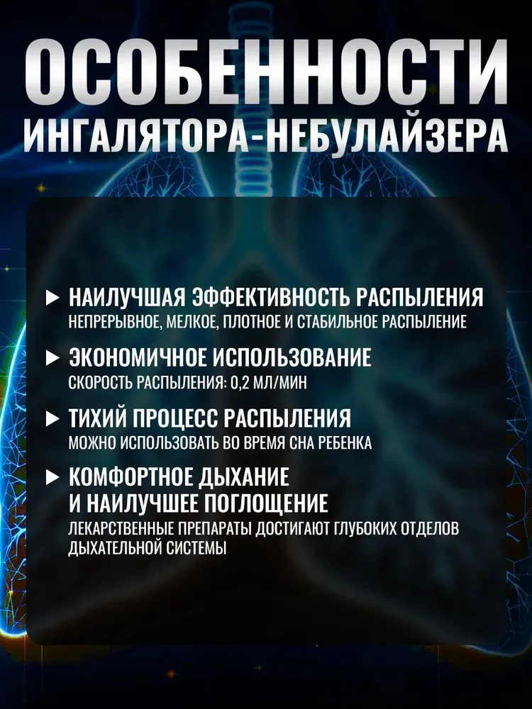 Портативный небулайзер с 3 насадками для детей и взрослых
