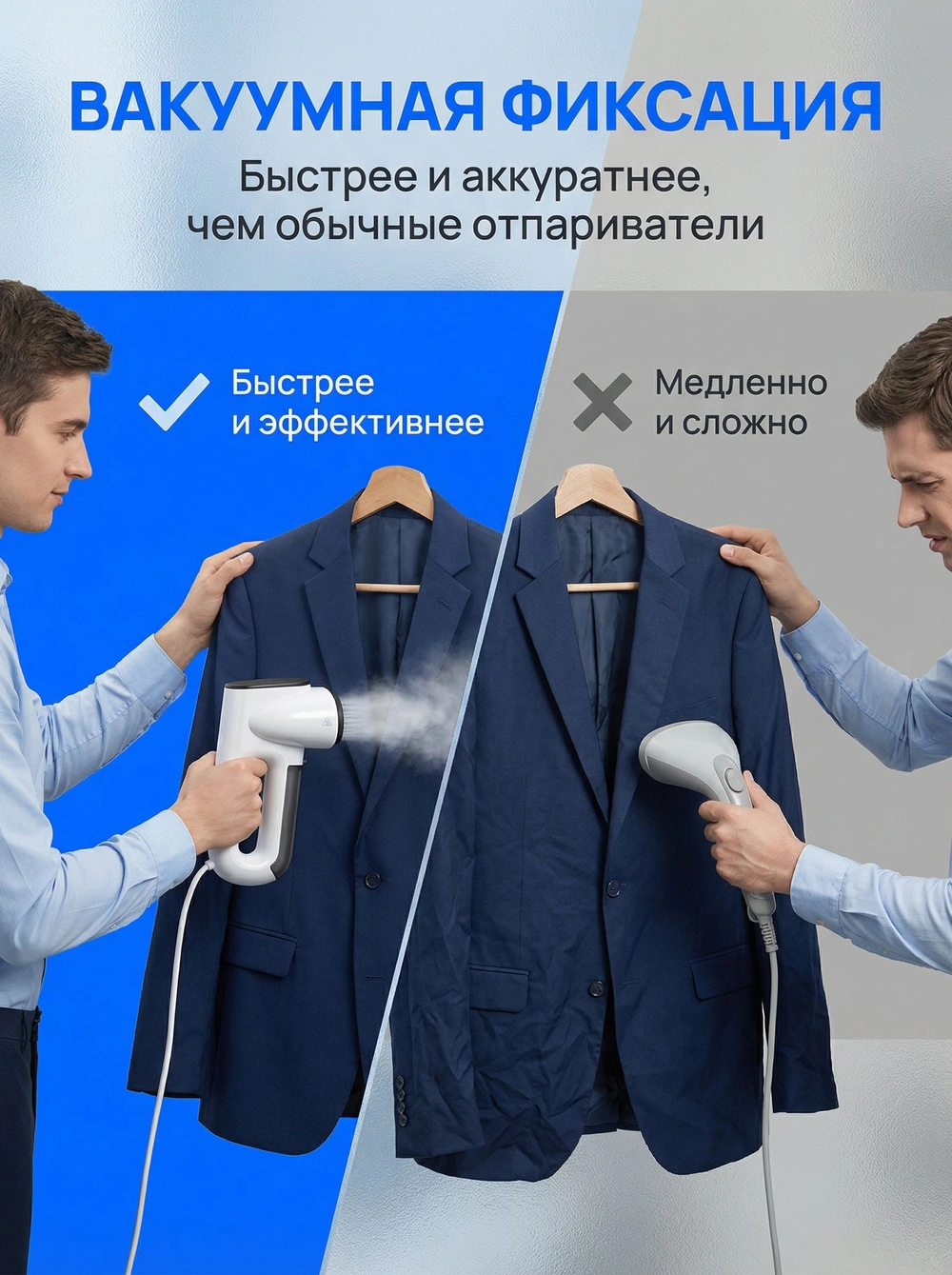 Компактный дорожный отпариватель 3 в 1: вакуумная фиксация, нагрев 30 сек, 1000 Вт